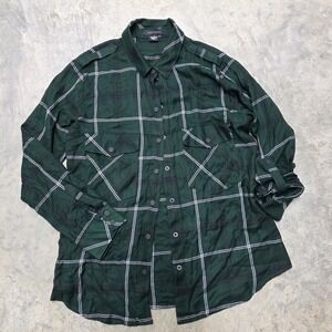 Sanctuary Boyfriend Shirt Green Plaid Button Up Long Sleeve Size M